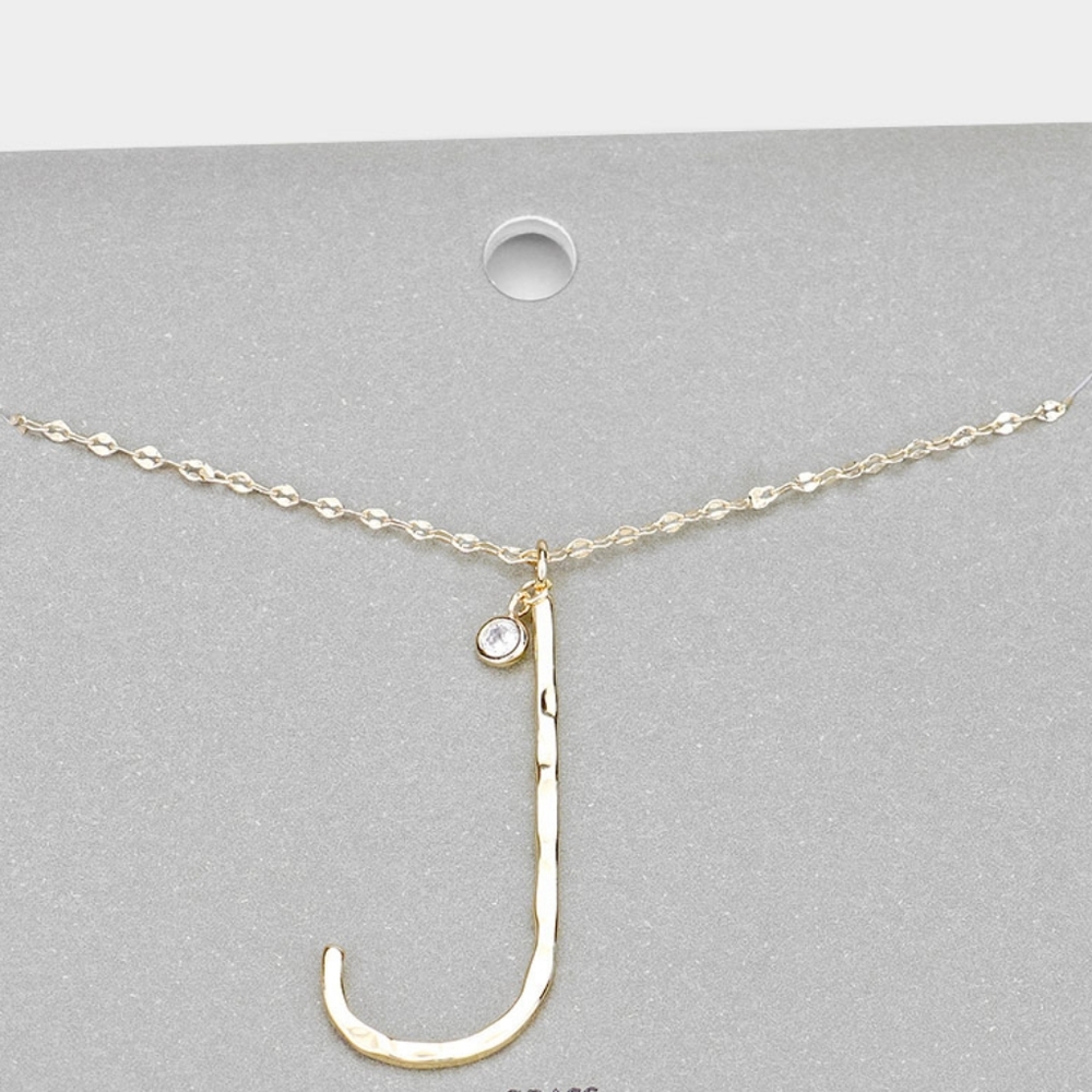 Gold J Monogram Big Pendant Long Chain Necklace